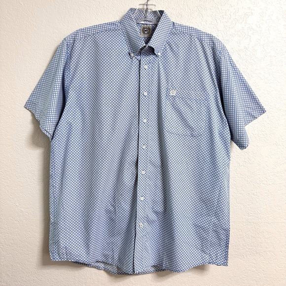 Cinch Western Shirt Mens L Blue Yellow Geo Print Button Down Rodeo Cowboy - Picture 1 of 8